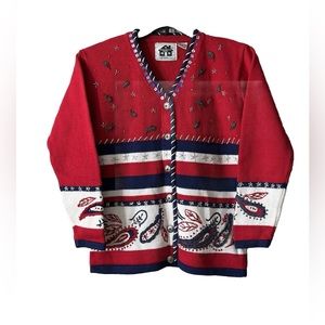 Vintage Size S Storybook Knits Cardigan Sweater ‘American Paisley’ Grandma